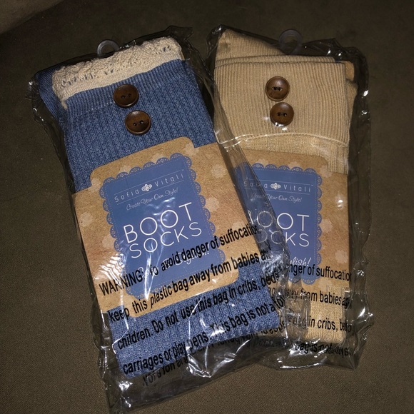 NWT Sofia Vitali Boot Socks Denim & Tan - Picture 1 of 5